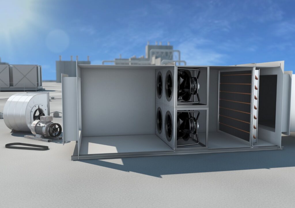 RLT Retrofit Lüftungsanlage mit EC Ventilatoren in Industrieumgebung
